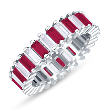 Emerald Cut Full Eternity Ring Ruby CZ 925 Sterling Silver Wholesale
